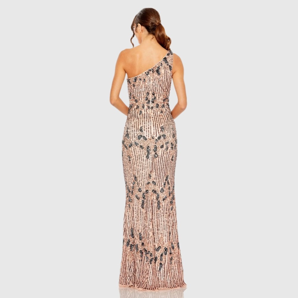 NWT $798 MAC DUGGAL Multicolor One Shoulder Embellished Sequined Gown Dress 5976 - Picture 4 of 4